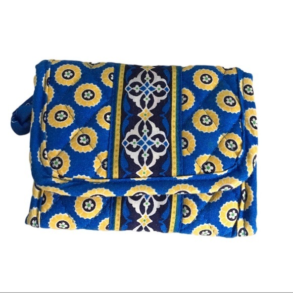 Vera Bradley Handbags - Vera Bradley Rivera Blue Pattern Design Yellow Trifold Wallet Spring 2008
